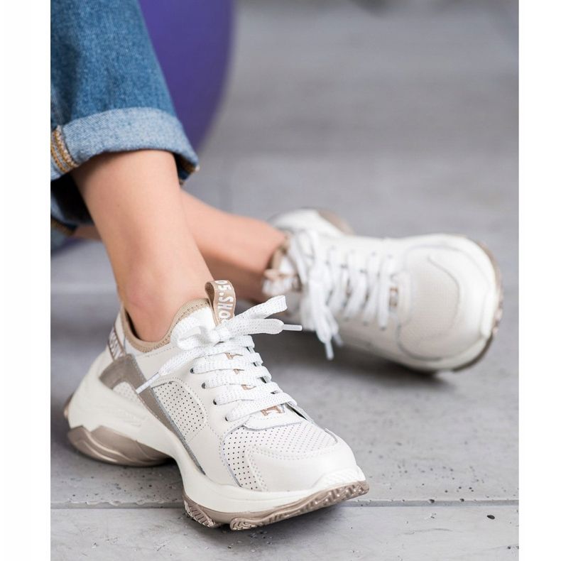 Goodin Áttört bőr cipők fehér sárga 2