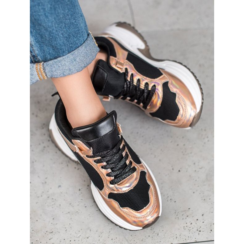 SHELOVET Divat cipők Holo effektussal fekete sárga 1