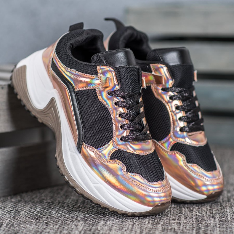 SHELOVET Divat cipők Holo effektussal fekete sárga 2