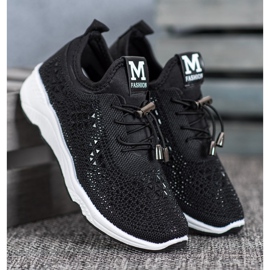 SUPER COOL Kötött cipő kristályokkal fekete 2