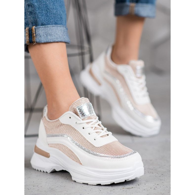 SHELOVET Divatos sportcipő fehér barna 1