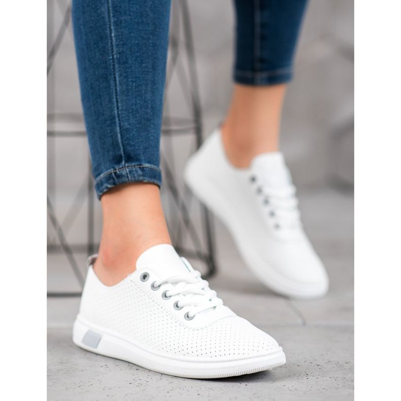 SHELOVET Áttört cipők Eco bőrrel fehér szürke 2