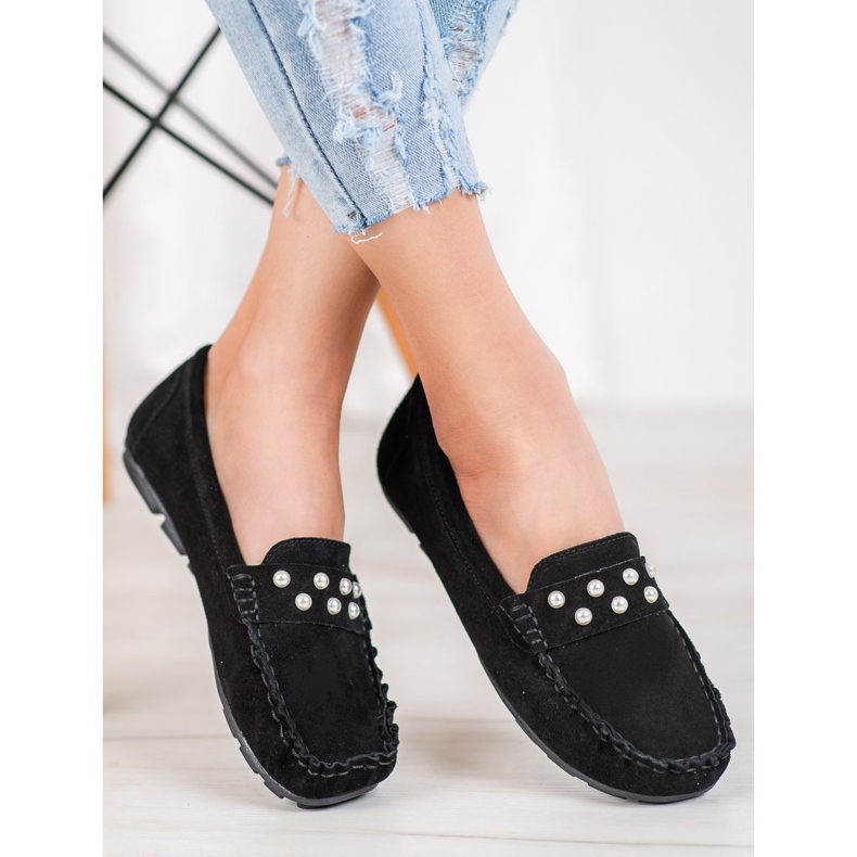 Filippo Bőr cipők gyöngyökkel fekete 2