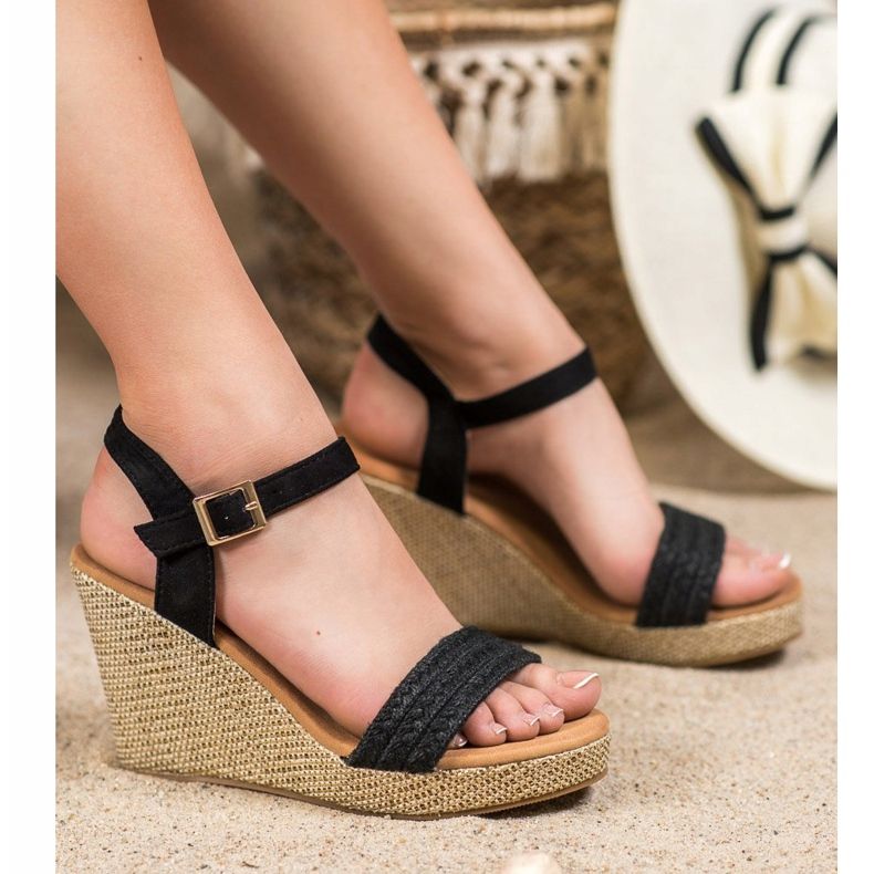 SHELOVET Stílusos ék szandál fekete 1