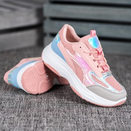 Bona Rózsaszín cipők hálóval kék szürke 2