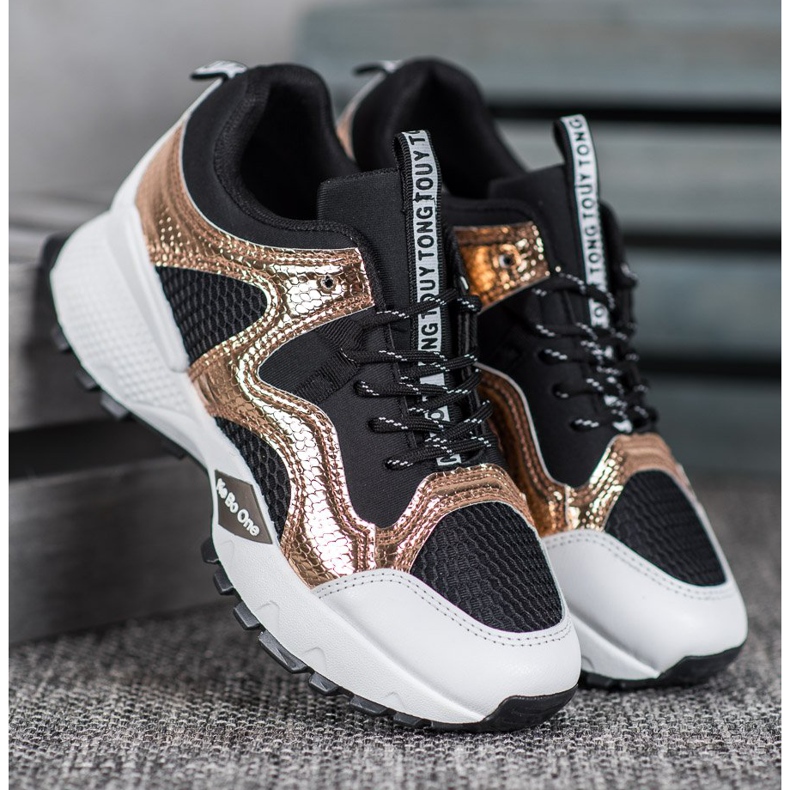 Bona Divat cipők hálóval fekete sárga 1