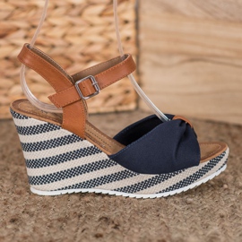 Goodin Navy Blue Sandals On Wedge barna kék 2