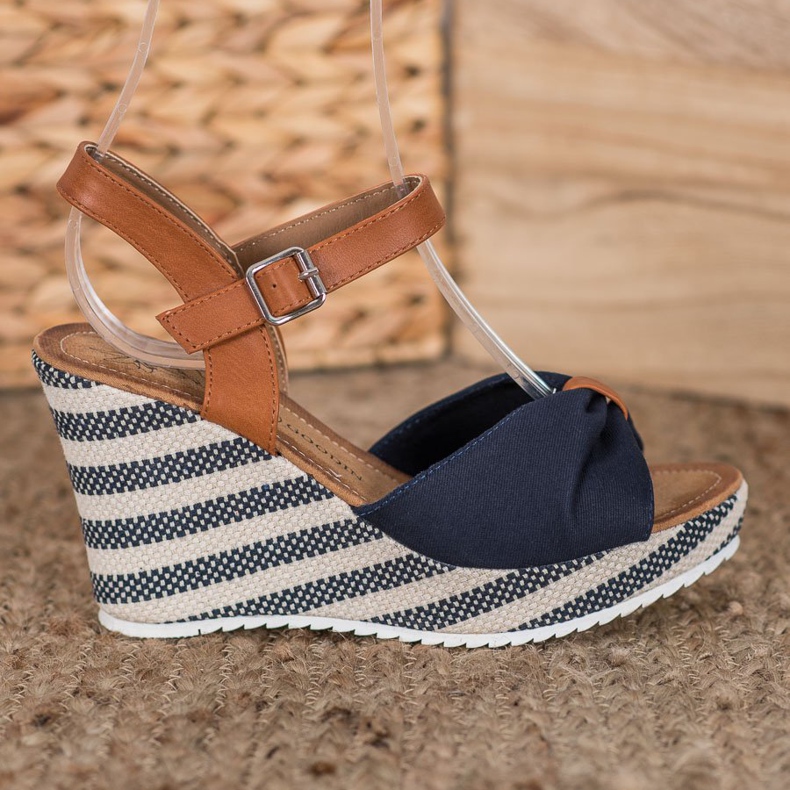 Goodin Navy Blue Sandals On Wedge barna kék 2