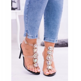 Lu Boo fekete szandál magas sarkú strasszos szerenádon sokszínű 2