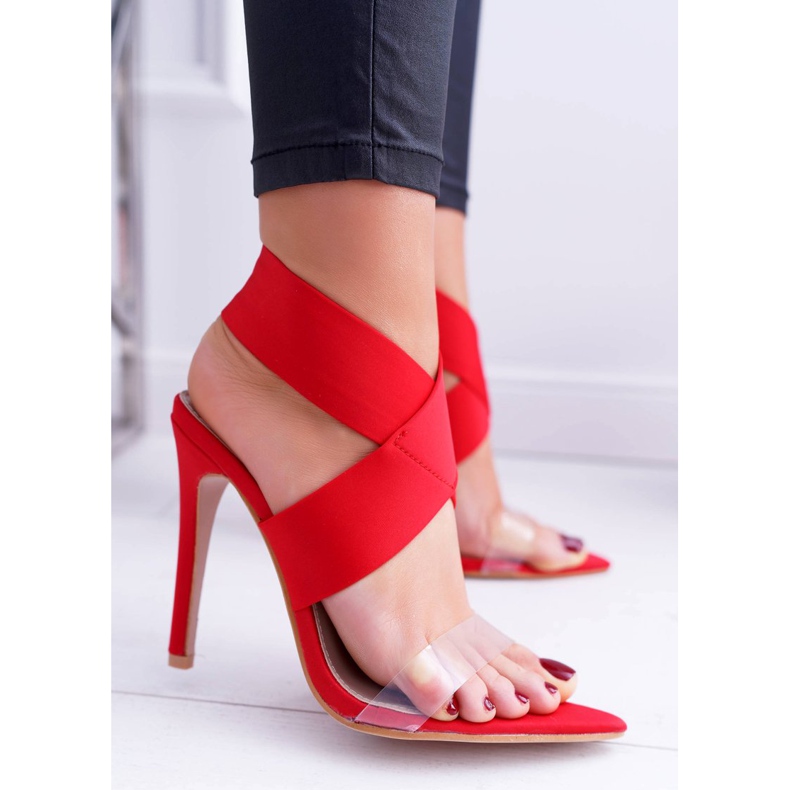 L.DAY Női szandál magas sarkú, széles pántos piros lámpákkal 1