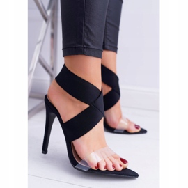 L.DAY Női szandál magas sarkú széles pánton fekete fények 1