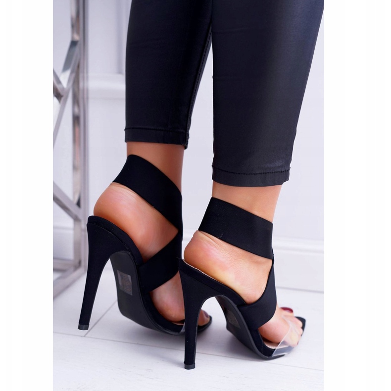 L.DAY Női szandál magas sarkú széles pánton fekete fények 2
