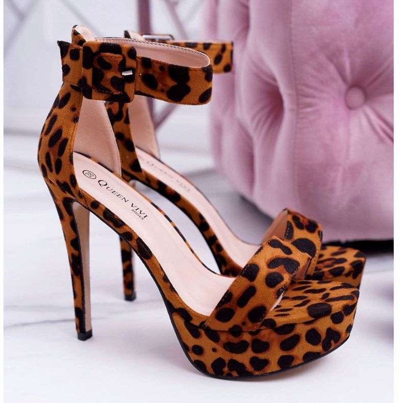NFR Női szandál Leopard Welbos magas sarkú platformon barna fekete 1