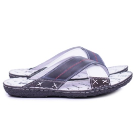 Iguana Navy Blue Light Bőr férfi papucs Rendben sötétkék 2
