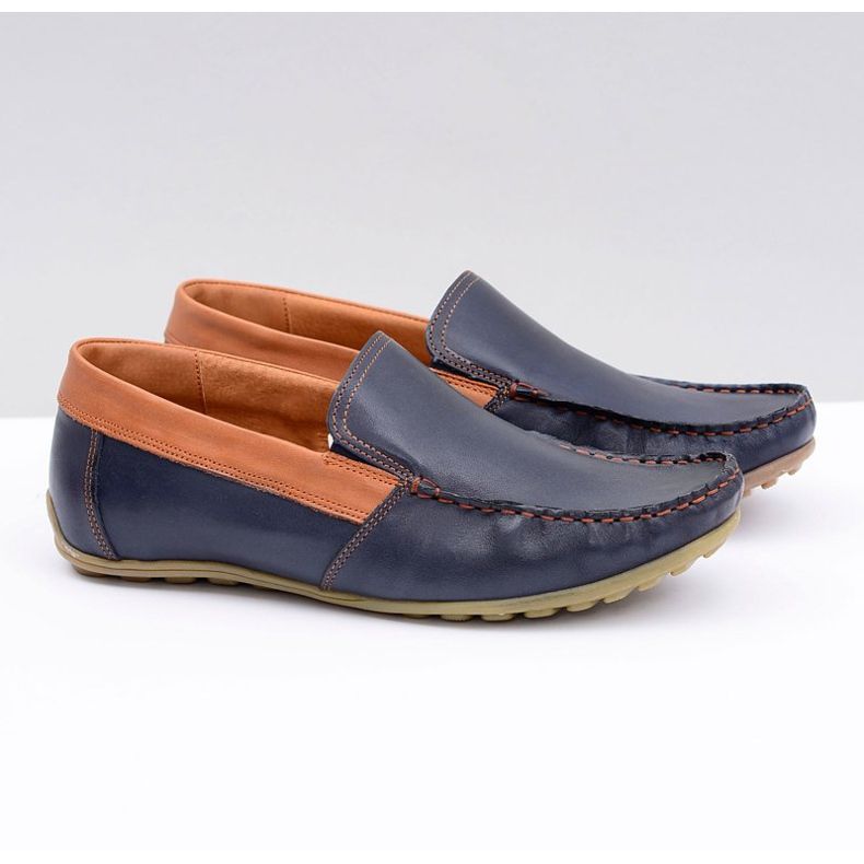 Neex | Navy Blue Leather Férfi Bocsánat Slip-On Loafers sötétkék 1