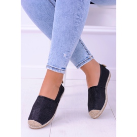 Lu Boo Black Glitter női espadrilles Slip On Miravet fekete 1 Lu Boo Black Glitter női espadrilles Slip On Miravet fekete 1