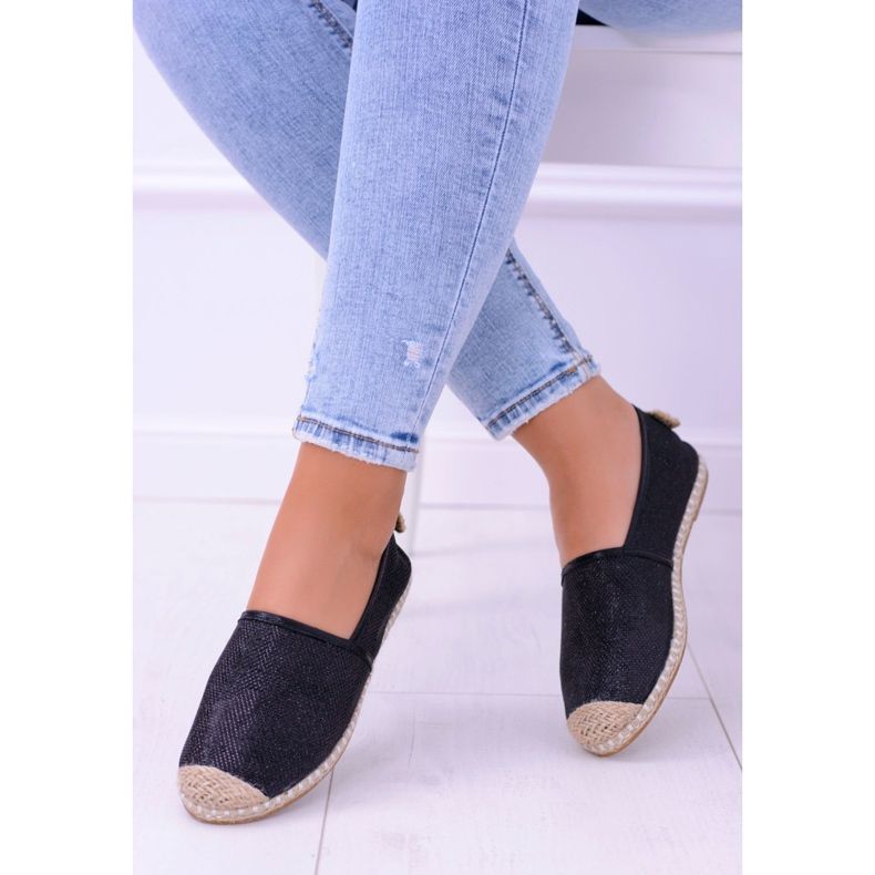 Lu Boo Black Glitter női espadrilles Slip On Miravet fekete 1