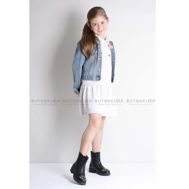 Lu Boo fekete gyermek bokacsizma köbös cirkóniával Pu LittleCarrie 1