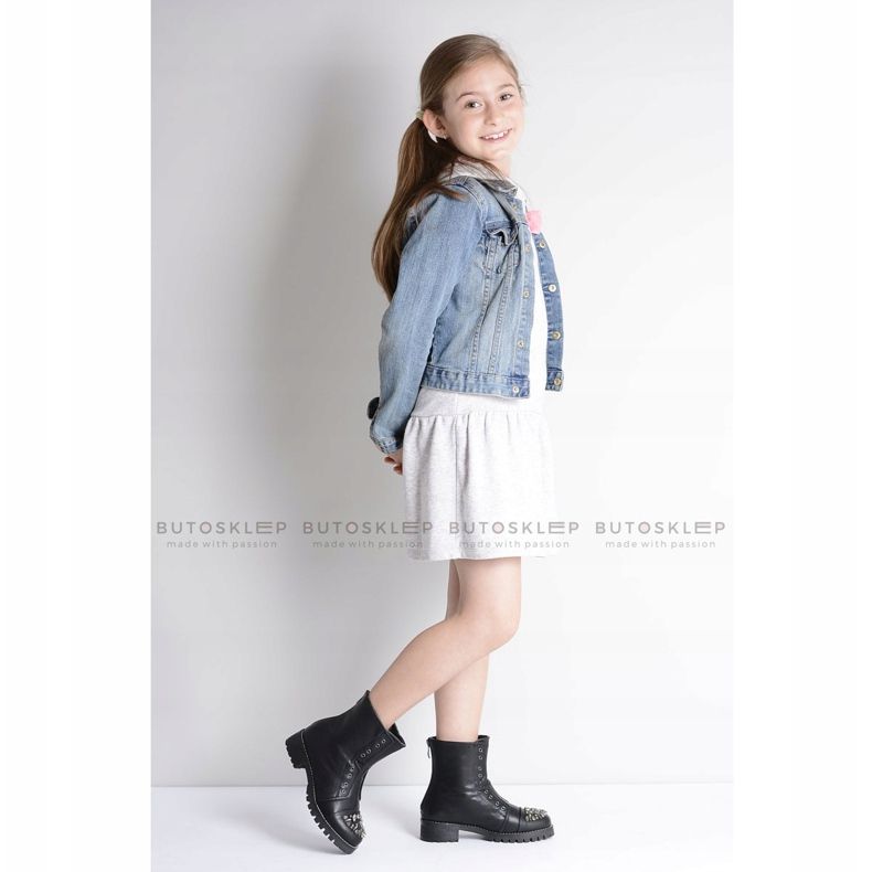 Lu Boo fekete gyermek bokacsizma köbös cirkóniával Pu LittleCarrie 2