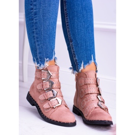 Lu Boo Pink Boots Virginia Rock Star Rivets Csatok Suede rózsaszín 2