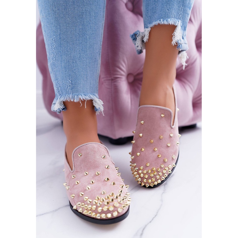 Női balerinák Lu Boo Pink Suede Lords, Odessza csapokkal rózsaszín 2