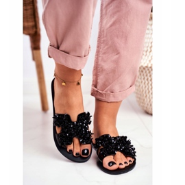 LU BOO Női papucs fecske cirkóniával fekete 2