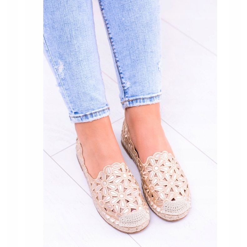 Lu Boo női balerinák Arany Espadrilles Macarena Flowers aranysárga 2