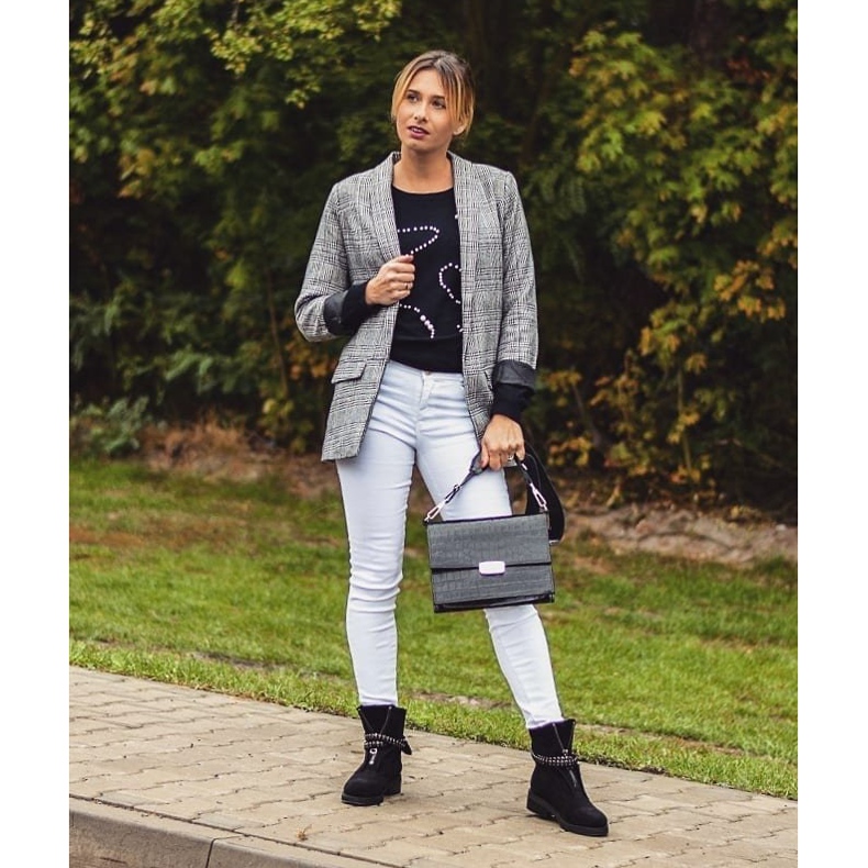 Lu Boo fekete női csizma cipzáros flitteres Rafell 1