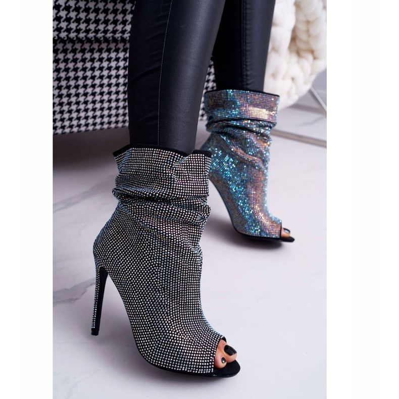 Női Csizma Magas sarkú Lu Boo Strasszos Fekete Sávok 2