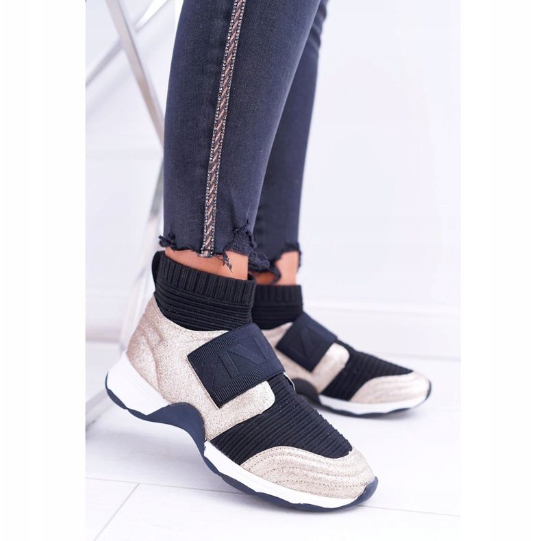 Női sportcipő Lu Boo zoknival Arany csillogó fantom fekete sokszínű sárga 2