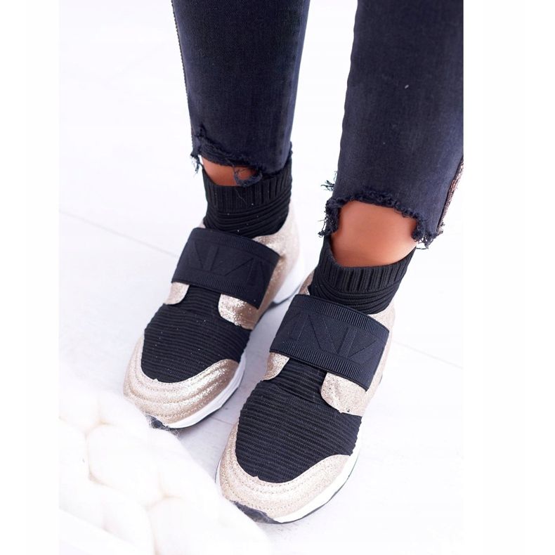 Női sportcipő Lu Boo zoknival Arany csillogó fantom fekete sokszínű sárga 1