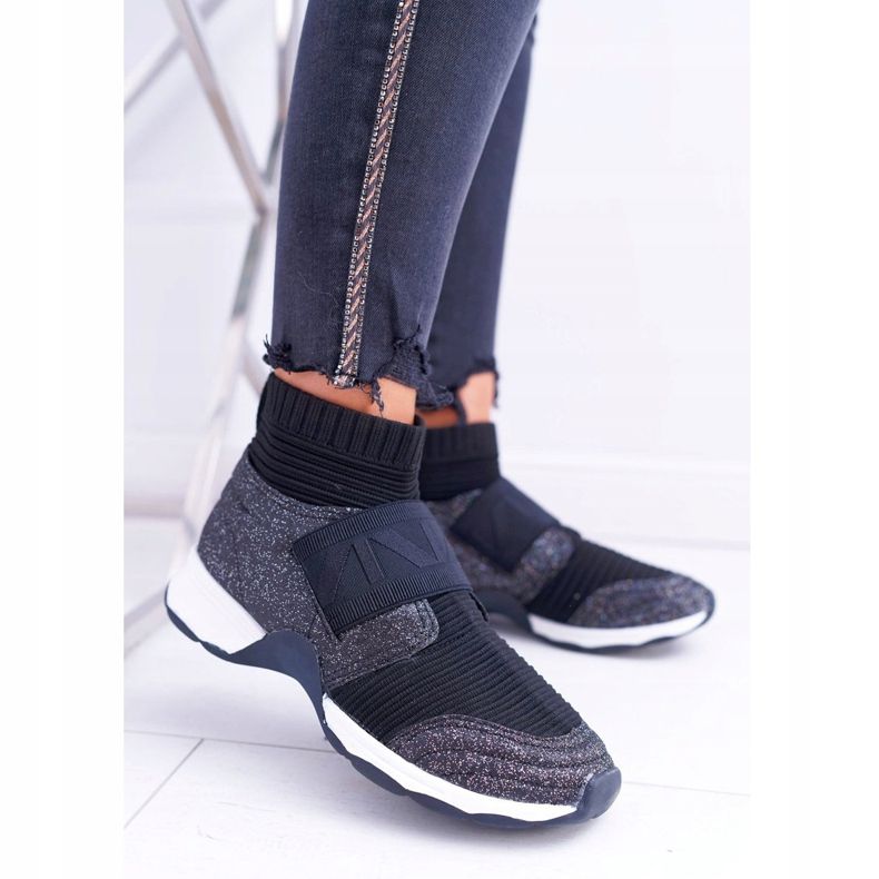 Női sportcipő Lu Boo zoknival Fekete csillogó fantom 1