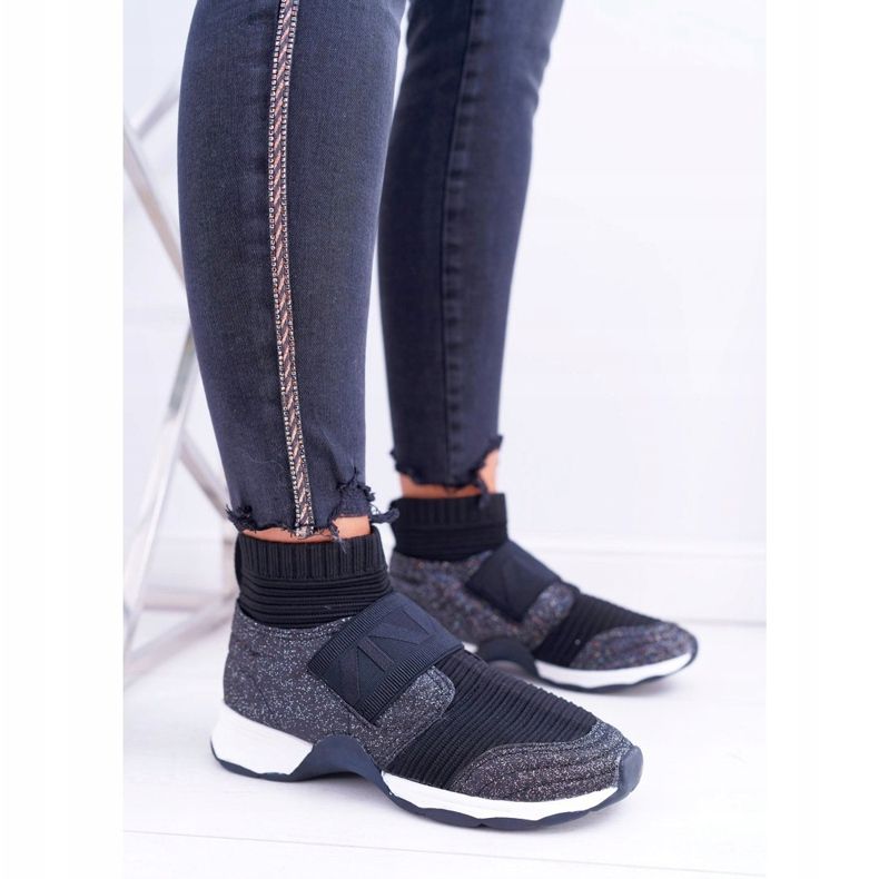 Női sportcipő Lu Boo zoknival Fekete csillogó fantom 2