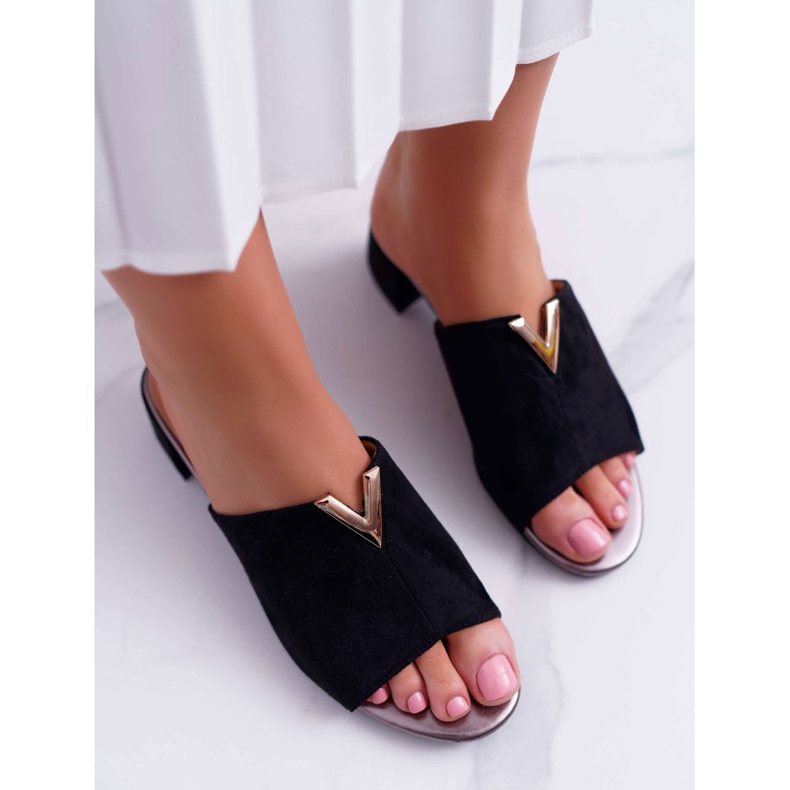 Vinceza Női klasszikus elegáns papucs fekete Demea blokkon 2