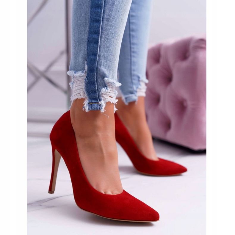 Női Stilettos Laura Messi 1727 Velúr bőr Piros Valentin 1
