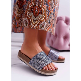 S.Barski Elegáns női papucs Vastag Jersey talp kék 1