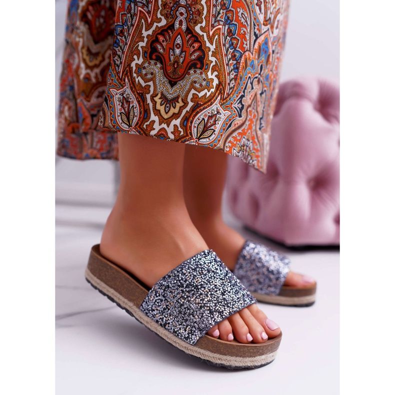 S.Barski Elegáns női papucs Vastag Jersey talp kék 1