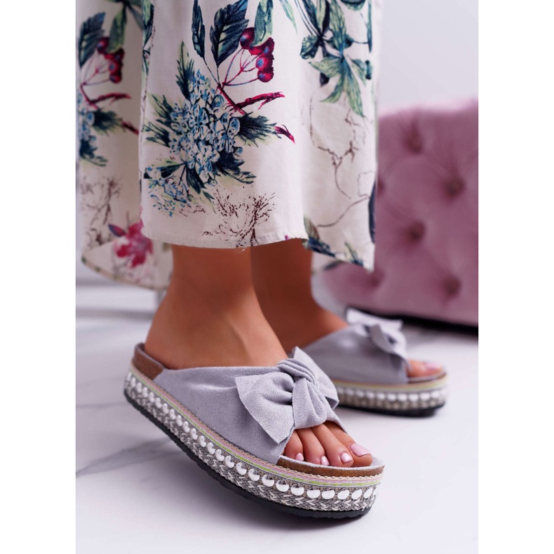 Női papucs íjakkal Vastag talpú szürke Milady 1