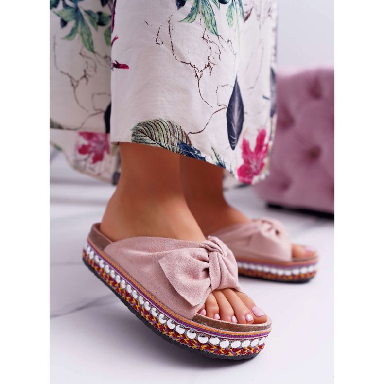 Női papucs vastag talpú íjjal Pink Milady rózsaszín 1