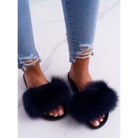 Női papucs natúr szőrmével Naturis Navy Blue sötétkék 2