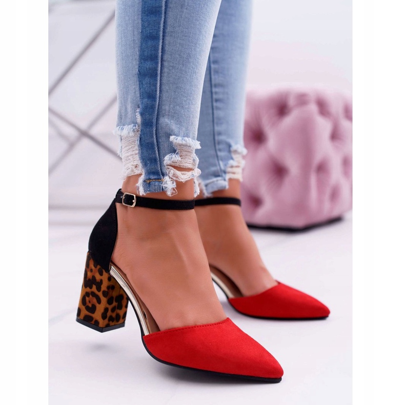 PS1 Női Szivattyú Egy Sarok Leopárd Piros Ferri barna fekete 1