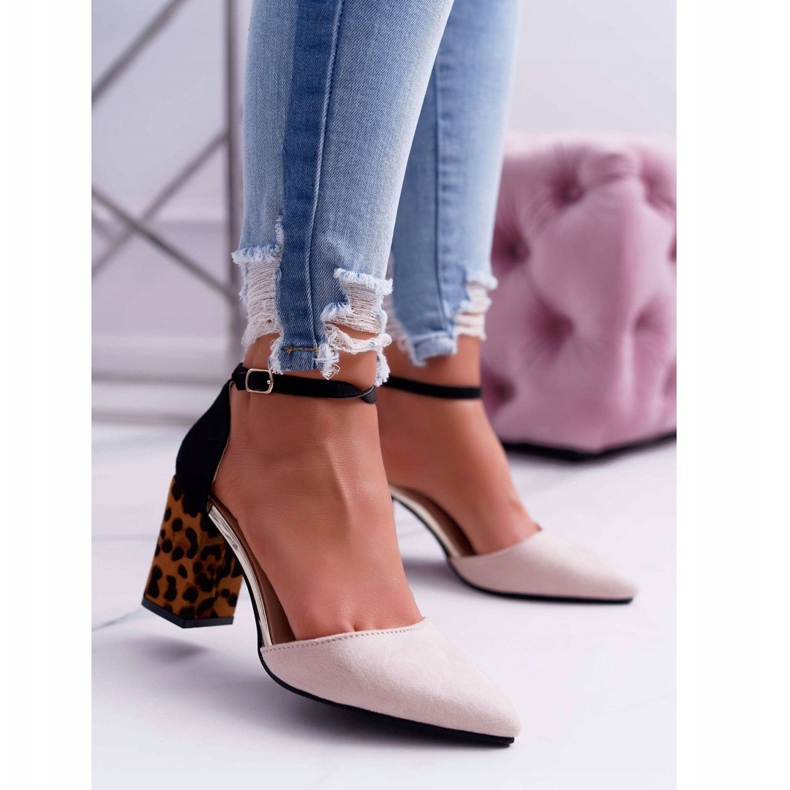 PS1 Női szivattyú sarkú leopárd bézs Ferri fekete sokszínű 1