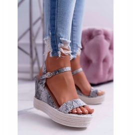 BUGO Női szandál Wedge lenvászon kígyó Liviana szürke 1