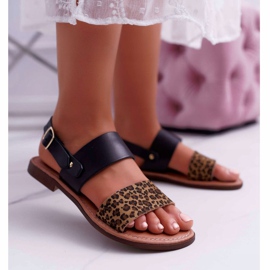 Női szandál Maciejka Bőr Leopárd Fekete IT001-03 / 00-0 1