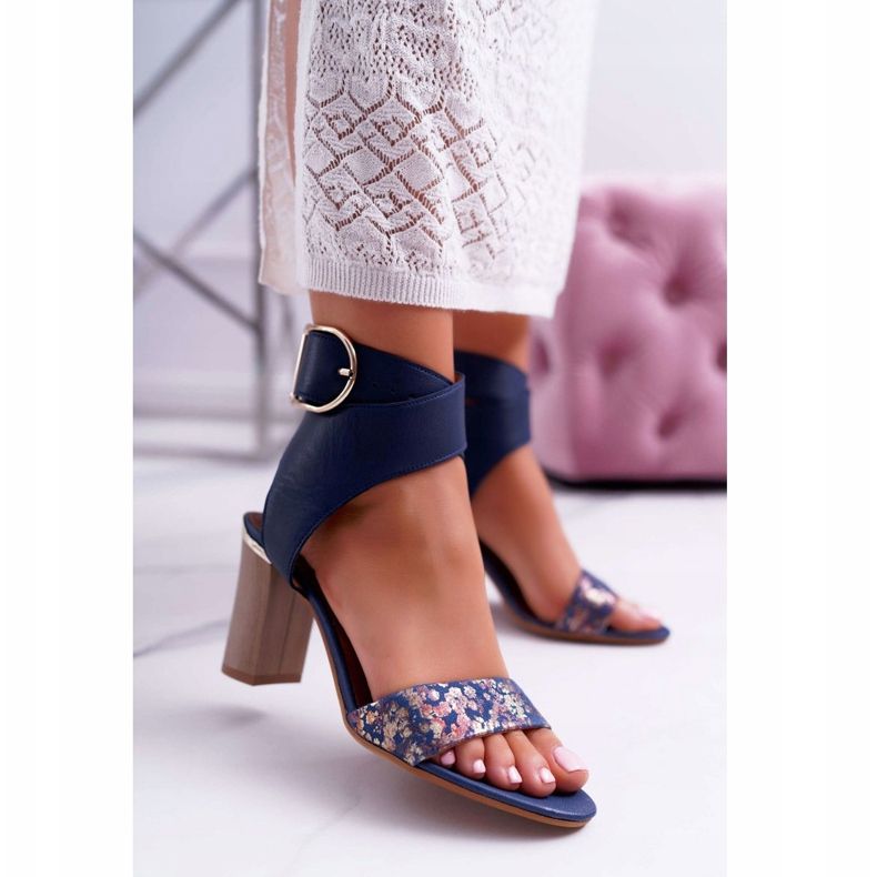 Bőr női szandál Maciejka sarkán Navy Blue 03597 sötétkék 1