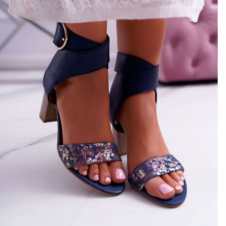 Bőr női szandál Maciejka sarkán Navy Blue 03597 sötétkék 2