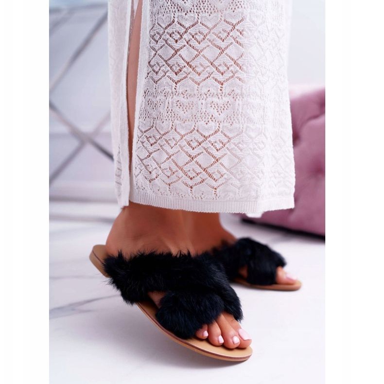 Női papucs Fur Lu Boo Black Pimmerrel fekete 1