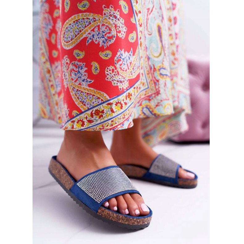 PS1 Női papucs parafán, sötétkék kristályokkal 1