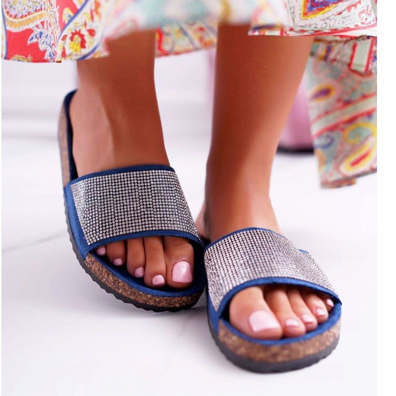 PS1 Női papucs parafán, sötétkék kristályokkal 2