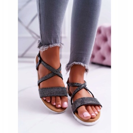 Női szandál Lu Boo köbcirkóniával 406-5 Black Stella fekete 2